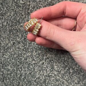 Gold Crystal Baguette Hoop Earrings - Women Jewelry